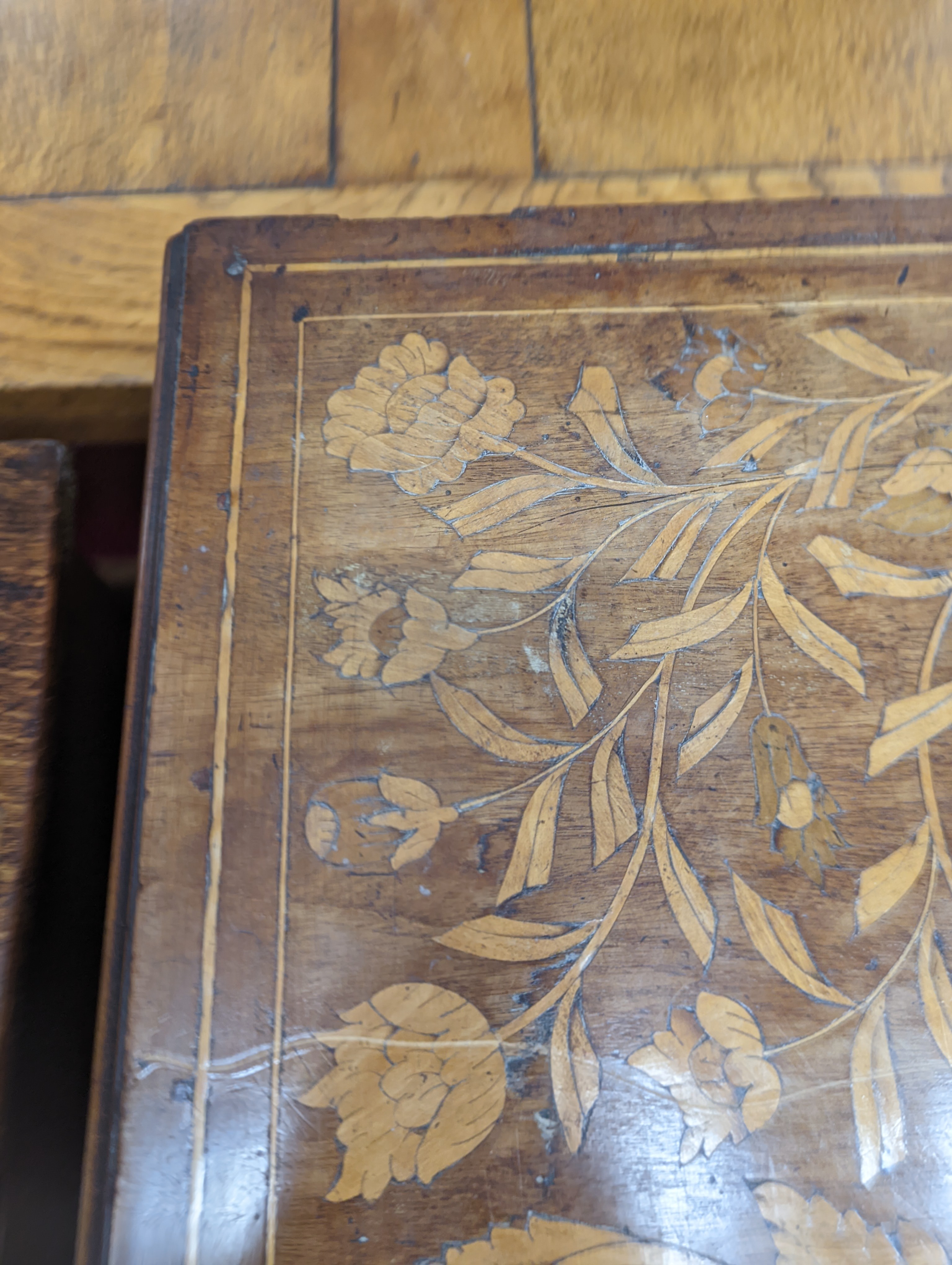 An 18th century Dutch floral marquetry walnut cabinet (altered), width 70cm, depth 48cm, height 87cm